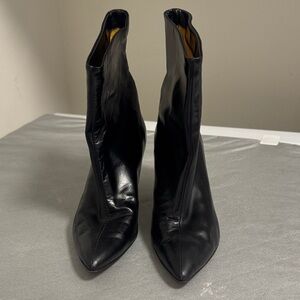 Vintage Black Pointed-Toe Leather Ankle Boots Kitten Heel Size W7.5